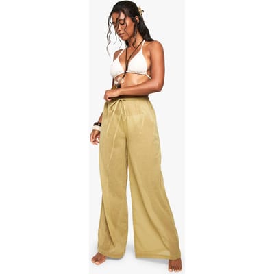 boohoo Dames Cheesecloth Strandbroeken | Khaki | Maat: 18