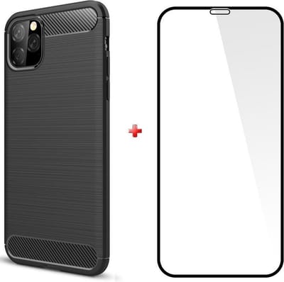 Silicone gel zwart hoesje iPhone 11 Pro Max met glas screenprotector