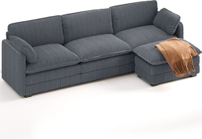 Xbro Hoekbank met Slaapfunctie – L-vormige Bank met Verplaatsbare Hocker – Corduroy – 4-Zits – Donkergrijs
