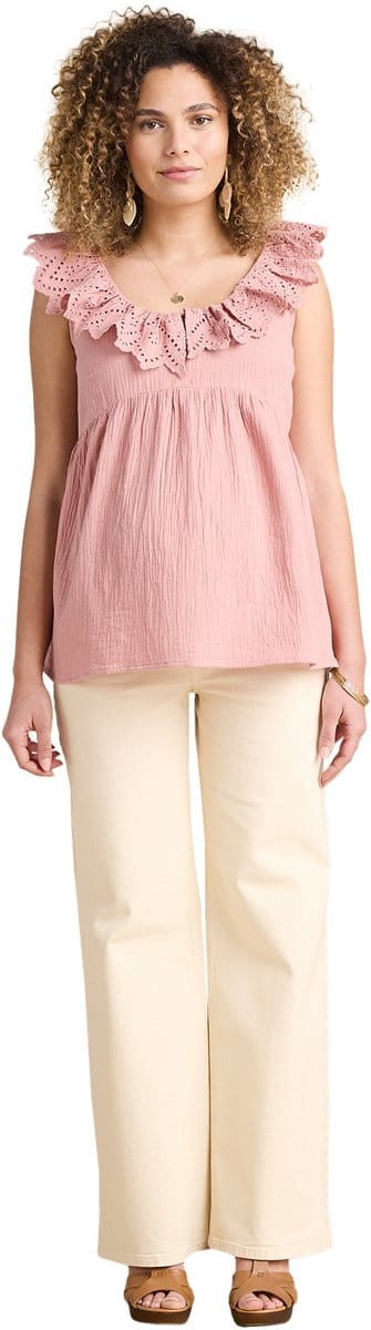 ENVIE DE FRAISE Zwangerschapsblouse ENVIE DE FRAISE van katoenen gaas met een kraag met Engels borduurwerk