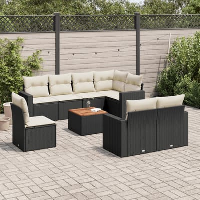 vidaXL - 9-delige - Loungeset - met - kussens - poly - rattan - zwart