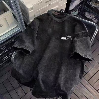 Vintage Gewassen Zwart T-shirt Esdoorn Los Casual Ronde Hals Tee Streetwear Zacht Comfortabel Korte Mouwen voor Mannen Vrouwen L black