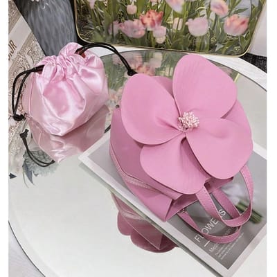 Sac à main créatif en forme de fleur à pétales français, sac à bandoulière chaîne pink gray