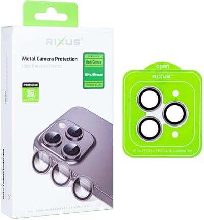 Rixus Metal Shield Camera Tempered Glass For Apple iPhone 14 Pro, 14 Pro Max Silver