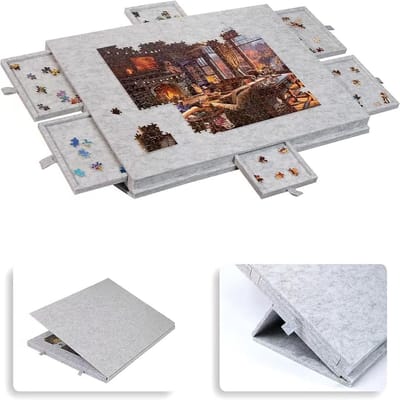 Opvouwbaar Puzzelbord - Puzzelkoffer met Laden - Puzzels Organiseren - Verstelbare Kantelhoek - 90x60 cm - Zilvergrijs
