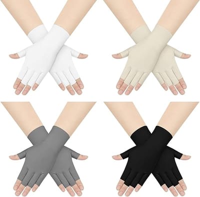 longziming - Halfvingerhandschoenen - UV-beschermende handschoenen - Zonbeschermende - Manicurehandschoenen - 4 paar - Zwart, Wit, Grijs en beige - Ademend nylon - Open vingers voor telefoongebruik
