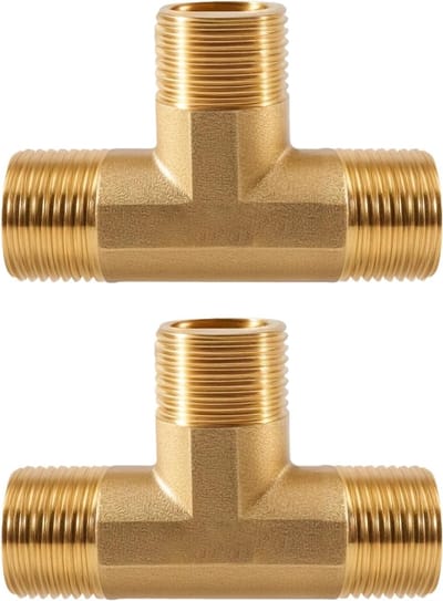 Twee stuks 3/8 Inch AG Messing T-stuk, 90° Hoekverbinder, 3-Weg T-koppeling voor Waterdistributie en Drinkwatervoorziening