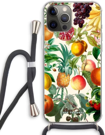 Case Company® - Hoesje met koord geschikt voor iPhone 12 Pro hoesje met Koord - Classic Flora - Telefoonhoesje met Zwart Koord - Bescherming aan alle Kanten en Over de Schermrand