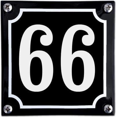 Zwart emaille huisnummer  - 66