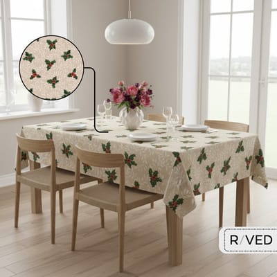 Raved Tafelzeil – 140 cm x 200 cm – Kersthulst Beige – PVC – Afwasbaar