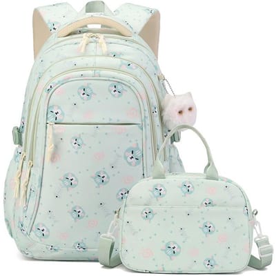 Nieuw Kattenpatroon Middelbare School Schooltas Meisje Twee Delig Set Basisschool Middelbare School Studenten Rugzak Grote Capaciteit 45*30*20cm / 26*11*18cm