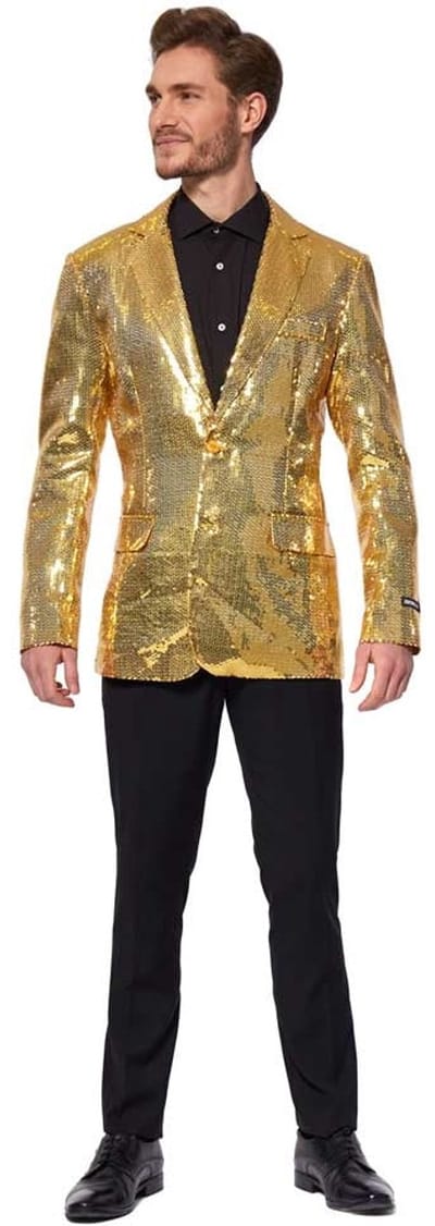Suitmeister Sequins Goud - Heren Blazer - Kerst - Oud en Nieuw - Glimmende Pailletten - Goud Jasje - Maat S