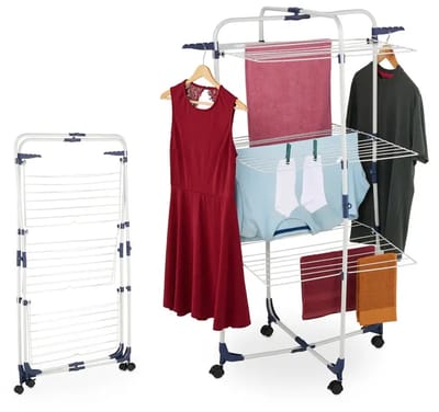 Uitschuifbaar Droogrek met Wielen – 3 Laags Inklapbaar Droogrek (135 x 70 x 70 cm)