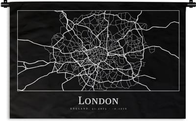 Wandkleed - Wanddoek - Kaart - Stadskaart - Londen - Plattegrond - 180x120 cm - Wandtapijt