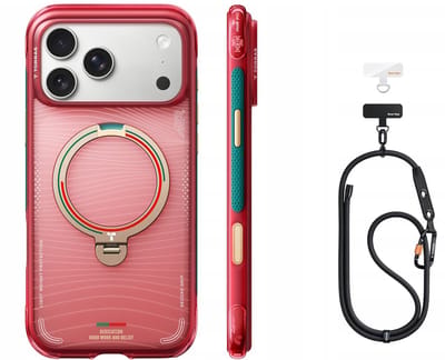 TORRAS x World Cup Limited Edition Hoes voor iPhone 17 Pro Rood + LoopGo Clasp Verstelbaar Universeel Telefoonkoord Zwart-Compatibel met MagSafe - 360° Draaibare Magnetische Standaard - Back Cover Kickstand Ring- Hoek luchtkussen