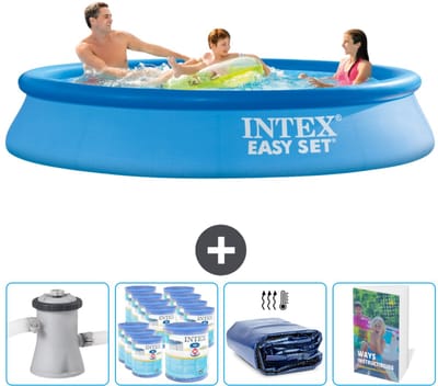 Intex Rond Opblaasbaar Easy Set Zwembad - 305 x 61 cm - Blauw - Inclusief Pomp Filters - Solarzeil - Zwembadgids