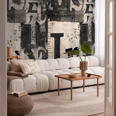 Fotobehang Profhome 791444-GU vliesbehang hardvinyl warmdruk in reliëf licht gestructureerd met grafisch patroon mat crème zwart zijdegrijs beige 1,59 m x 2,8 m