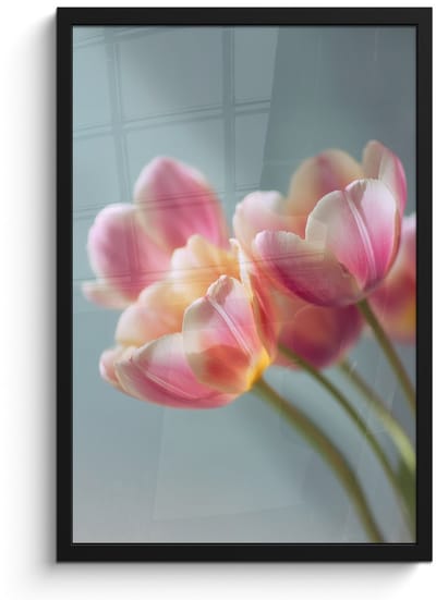 Poster in lijst - Fotolijst 40x60 cm - Posters - Tulpen - Roze - Stelen - Posterlijst zwart - Decoratie - Wanddecoratie woonkamer - Muurdecoratie slaapkamer