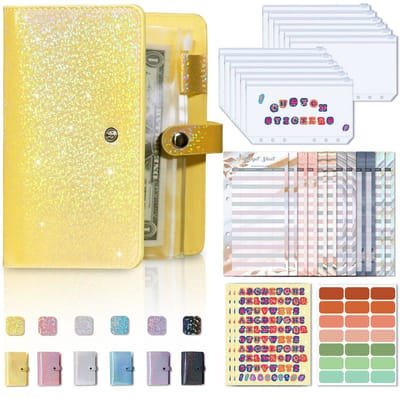 Dailygoods- Budgetbinder - Geldorganizer met 12 Cash-Enveloppen - A6-Map - 6-Rings Ontwerp - Lichtgewicht en Draagbaar - Inclusief Sticker en Labelstickers
