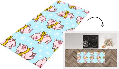 Keukenloper - Loper keuken - Varken - Sjaal - Kinderen - Kerst - Patronen - 120x50 cm - Keukenloper vinyl