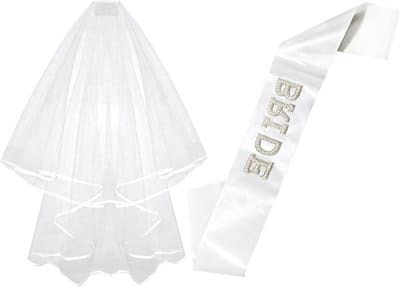 Witte Bruids Sjerp en Bruidsluier Set voor Vrijgezellenfeest, Gastcadeaus en Bruiloft Accessoires