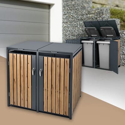 Container Ombouw voor 2 containers tot 240 l, 132 x 80 x 120 cm, van staal in eikenhoutlook ML-Design