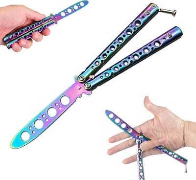 Praktische Butterfly Trainer voor Beginners, Veilig Ongeslepen Mes, Oefening Handbewegingen en Vouwvaardigheden met Kleurige Regenboogafwerking