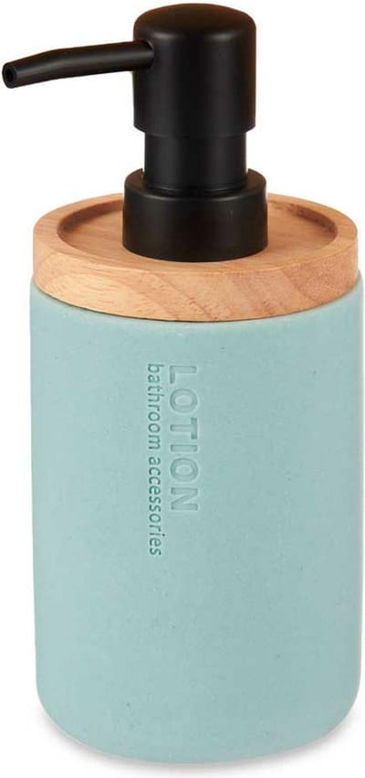 Berilo zeeppompje/dispenser Lotions - mat zeeblauw - polyresin/bamboe - 18 x 8 cm - 300 ml - badkamer/toilet/keuken