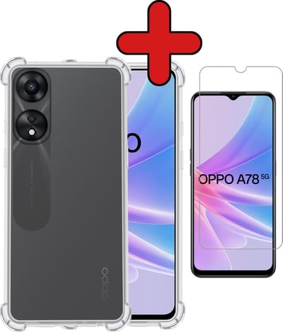 Hoesje - Met Screenprotector - Geschikt voor OPPO A78 5G - Sterk & Shockproof - Back Cover - Siliconen Case - Telefoon Hoes - Shock Proof - Telefoonhoes - Transparant