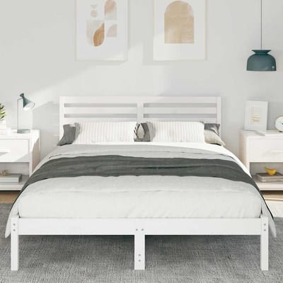 vidaXL - Bedframe - met - hoofdeinde - Wit - 140 - x - 210 - cm - Massief - grenenhout