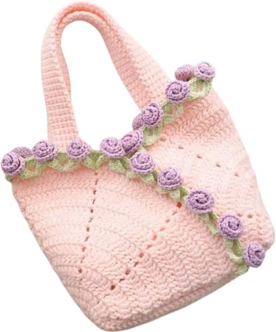 Gehaakte Rozen Tas DIY – Handgemaakt Haakpakket met Bloemen – Knutselset Transformeert tot Rozen Deken – Handwerk & Creatief Cadeau - Roze en paars