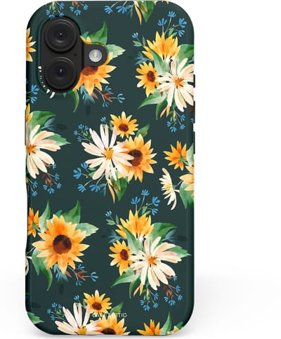 Casetastic hoesje geschikt voor Apple iPhone 16 - MagSafe - Dubbellaagse bescherming - Zonnebosjes - Fashion Case - Donkergrijs Beige Saliegroen Goud