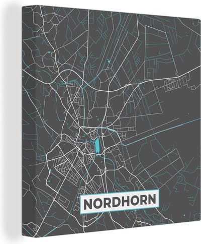 Canvas Schilderij Blauw – Duitsland – Plattegrond – Stadskaart – Kaart – Nordhorn - 20x20 cm - Wanddecoratie