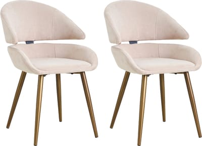 Colenis® - Torino Eetkamerstoel - Set Van 2 - Beige - Velvet - Fluweel - Design - Industrieel - Geborsteld Goud Poten - Metalen poten