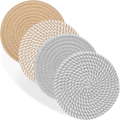 Set van 4 Hittebestendige Onderzetters voor Warme Pannen en Potten - 18 cm - Keukentextiel | Grijs & Bruin