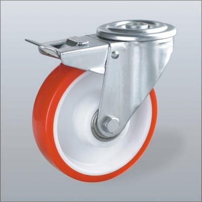 PU zwenkwiel geremd met centraal gat - 100mm - 180kg