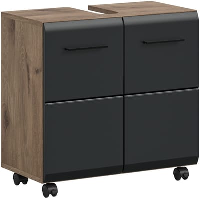 Wastafelkast op wielen - Moderne badkameropslag in Nox Oak - 60x58x30 cm