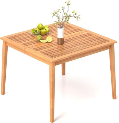 Houten tuintafel - Acaciahouten tafel - Buiten dineren - Met parasolgat - 100 x 100 x 75.5 cm - Natuurlijk bruin