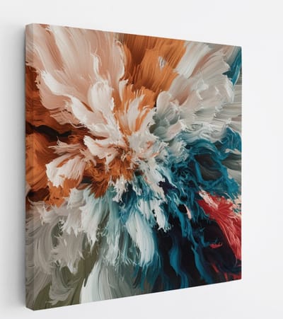 Saammp Canvas Schilderij - Explosie van oranje - blauw - Abstract - 20x20 - Foto op canvas - Wanddecoratie - Muurdecoratie Woonkamer - Slaapkamer decoratie - Canvas Print