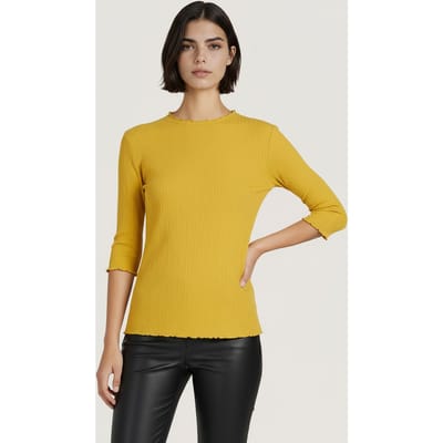 EsQualo Top Irregular Rib Ochre Größe: S | Longsleeves Outlet | Damen | Braun