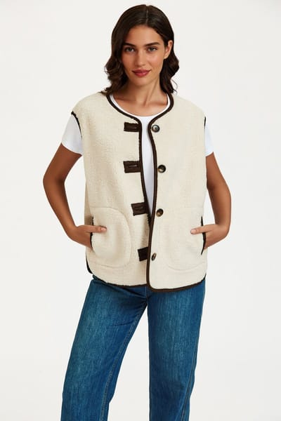 FS Collection-Faux Shearling Teddy Gilet in crème