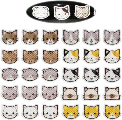 Dailygoods- Kattenstickers Reflecterend - Nachtwaarschuwingsstickers - Decoratieve Stickers - Veelkleurig - 30 Stuks - 4,5 x 4 cm - Reflecterende Stickers