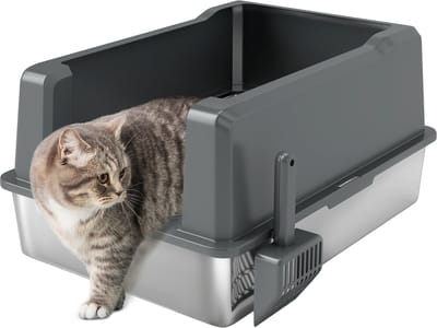 PawHut kattenbak - 71x50,8x35,5cm - roestvrij staal - grijs