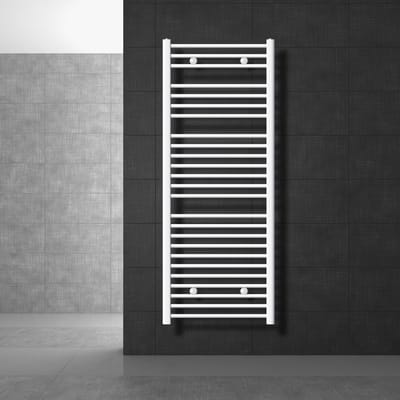 Elektrische badkamerradiator met verwarmingselement 900W 600x1500 mm Wit gebogen zijaansluiting & thermostaat Digitaal display LuxeBath
