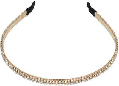 Haarsoires Haarband Diadeem 0,7cm – 3 Rijen Strass Steentjes – Metaal – Goud - Glanzende Haaraccessoire voor Feest of Bruiloft