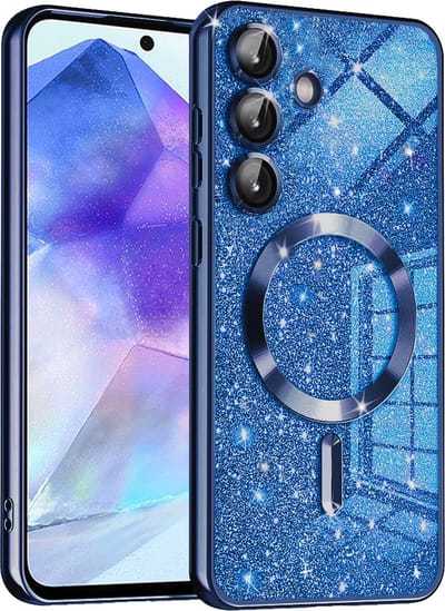 Hoesje geschikt voor Samsung Galaxy A55 - Techsuit Luxury Glitter Back Cover - Geschikt voor MagSafe - Donkerblauw