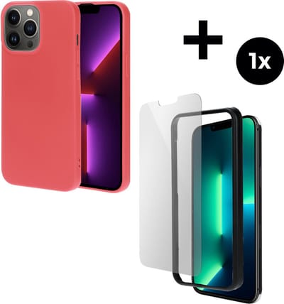 Mobiparts Silicone Cover hoesje geschikt voor Apple iPhone 13 Pro Max met 1 Screenprotector van Gehard Glas - Rood