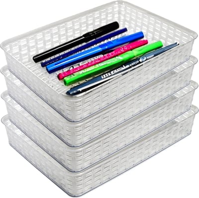 Hega Hogar Opbergmandje/ladeverdeler - 4x - transparant - 4.5 liter - kunststof - 26 x 35 x 6 cm - kastmandjes - manden