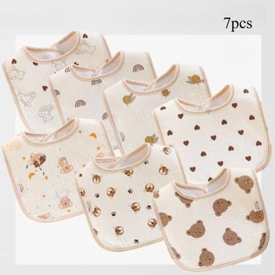 7 stuks Katoenen Baby Slabben Waterdichte Spuugdoekjes Pasgeboren Speeksel Handdoek Cartoon Print Baby Accessoires Baby Voeding Slab Items beige