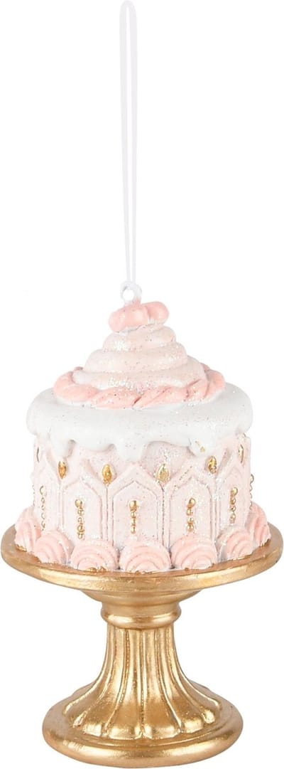 Dekoratief | Hanger taartje, roze/wit/goud, resina, 6x6x9cm | A235823